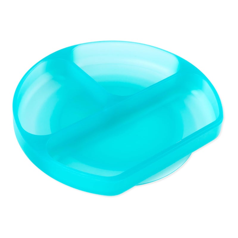 Bumkins Toddler and Baby Suction Plate, Silicone Divided Grip Dish for Babies and Kids, Baby Led Weaning, Children Feeding Supplies, Non Skid Sticky Bottom, Ages 6 Months Up, Blue Jelly - Image 1