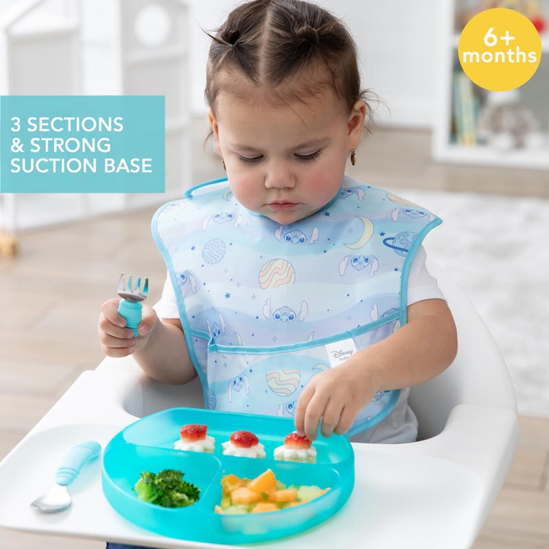 Bumkins Toddler and Baby Suction Plate, Silicone Divided Grip Dish for Babies and Kids, Baby Led Weaning, Children Feeding Supplies, Non Skid Sticky Bottom, Ages 6 Months Up, Blue Jelly - Image 2