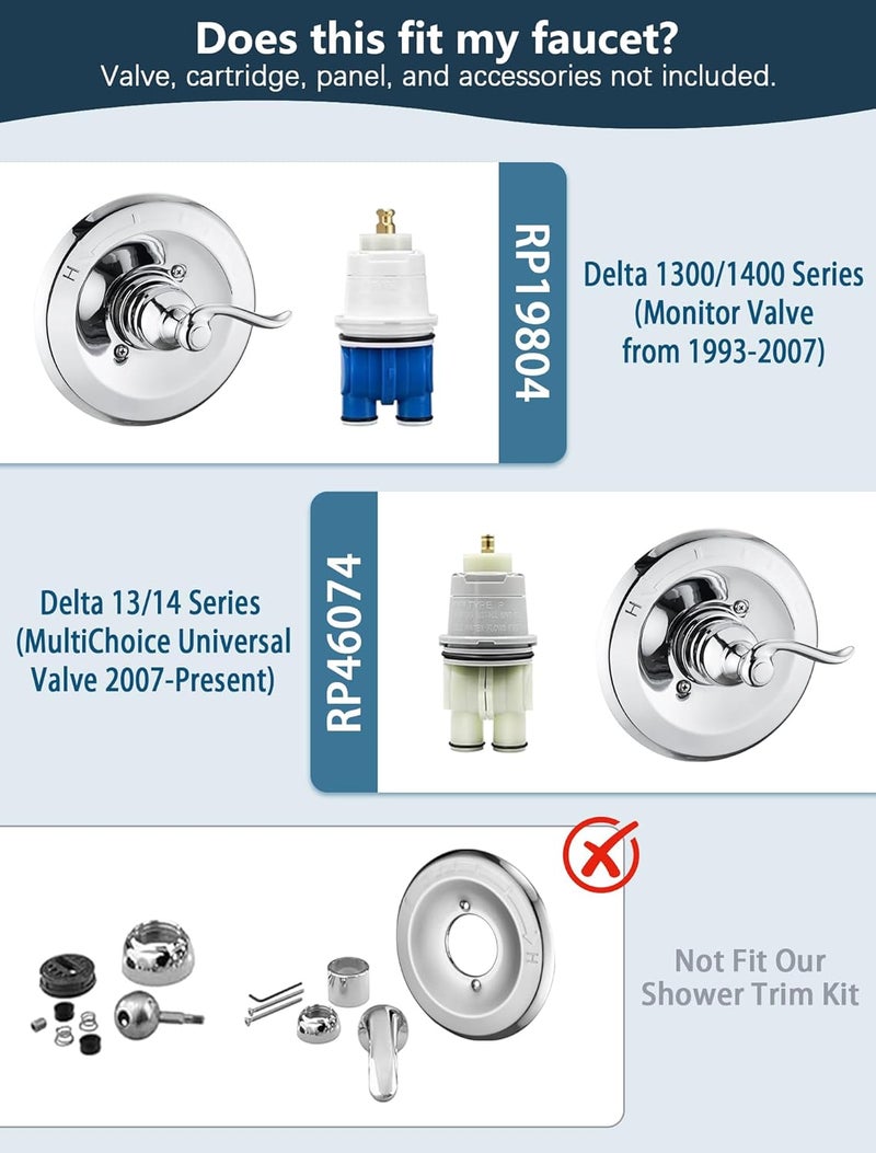 DLymtrx Replacement for Delta 13/14 Series BT14096 Trim Kit, Shower Cover Plate with Handle (Cartridge and Valve Not Included),Chrome - Image 2