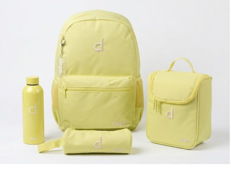 DEPO 4-Piece Premium School Backpack Set – 44cm Water-Resistant Backpack with Insulated Lunch Bag, Pencil Case & Reusable Water Bottle | Lightweight School Bag Set for Boys & Girls | Yellow - Image 1