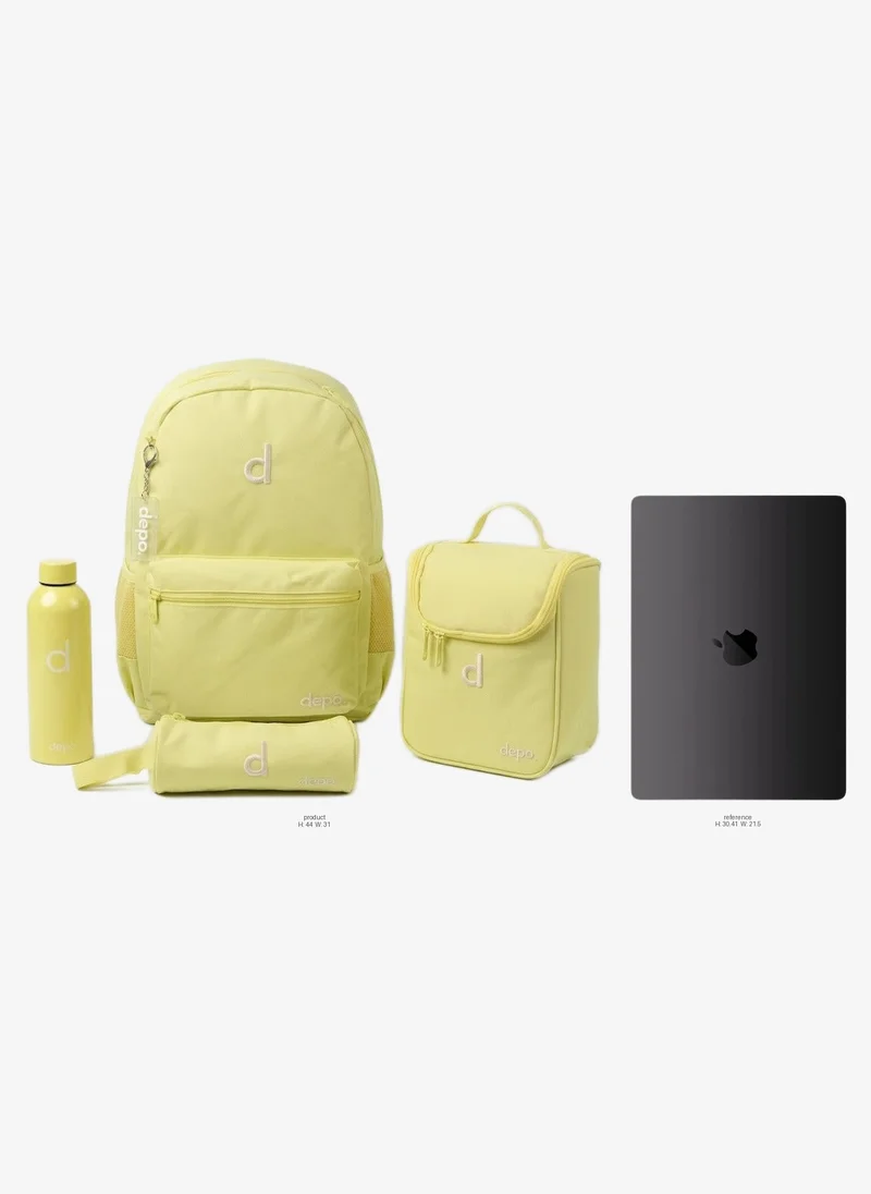 Depo DEPO 4-Piece Premium School Backpack Set – 44cm Water-Resistant Backpack with Insulated Lunch Bag, Pencil Case & Reusable Water Bottle | Lightweight School Bag Set for Boys & Girls | Yellow