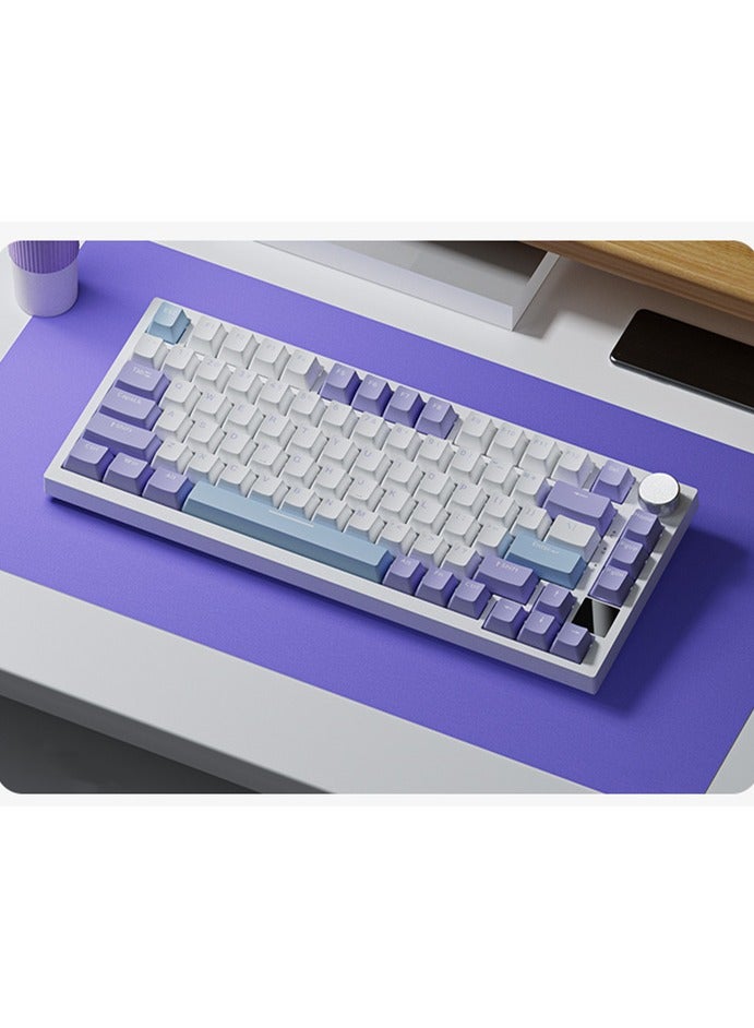 إيه جاز لوحة مفاتيح الألعاب الميكانيكية AK820 Pro، مثبتة بنسبة 75%، شاشة TFT، إضاءة خلفية RGB، أوضاع متعددة (بلوتوث 5.1 / لاسلكي 2.4 جيجا هرتز / سلكي من النوع C)، إسفنج عازل للصوت، مفتاح Ajazz Flying Fish (أبيض بنفسجي) - Image 2