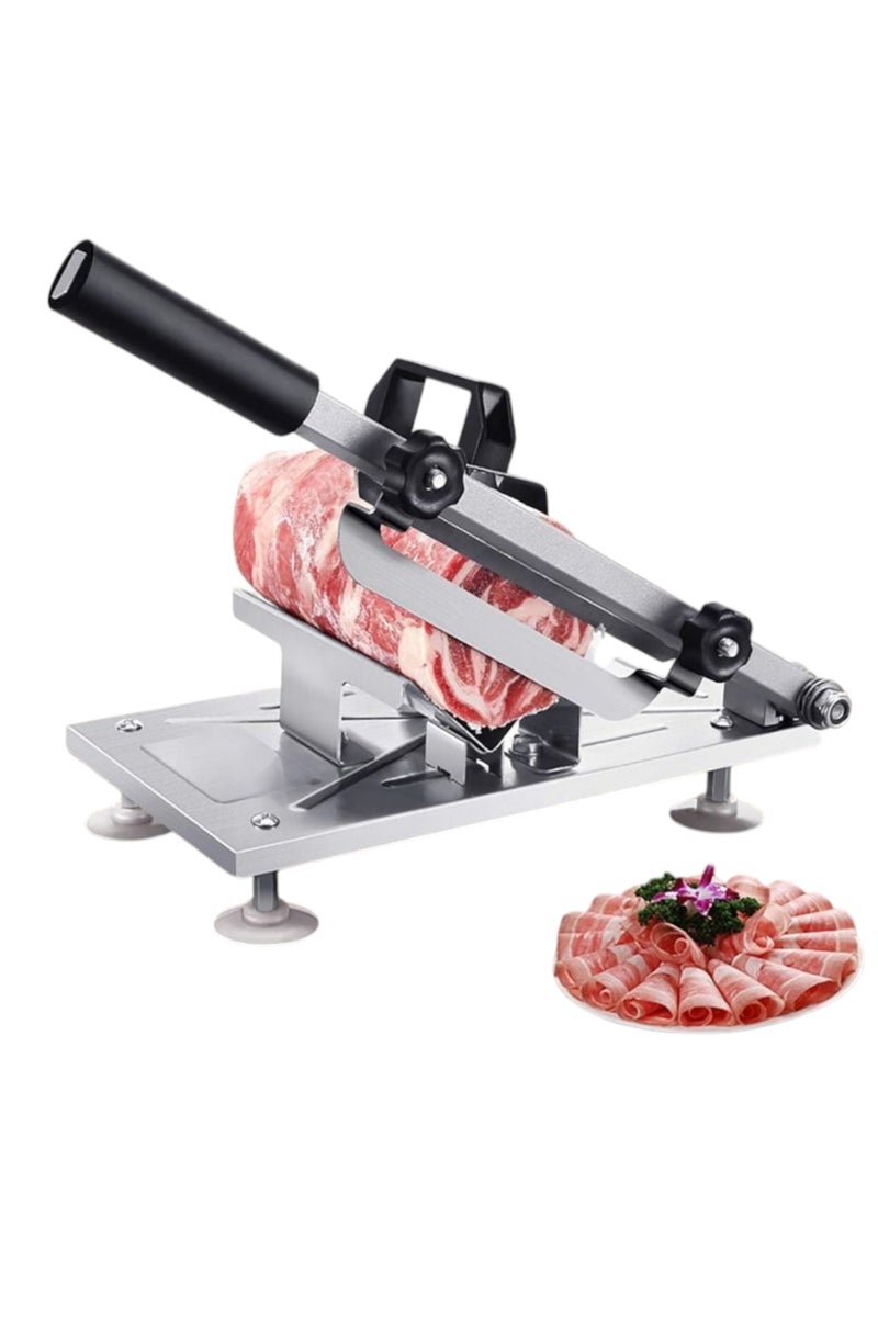 Multifunctional slicer, easy and flexible to quickly cut frozen meat, lamb, veal, fish and vegetables. Cuts cucumbers or potatoes into thin slices to look like chips, radishes, cheeses or pressed processed meats. The product is made of high-quality stainless steel, rust-resistant and equipped to keep your hand safe and secure. It is safe and non-slip. Suitable for use in supermarkets, shops, homes, party planners, productive families and for slicing. The thickness is adjustable. You can control the thickness of the slice. Just turn the handle clockwise and the thickness you want is adjusted from 0.3 mm to 8 mm.  - Image 3