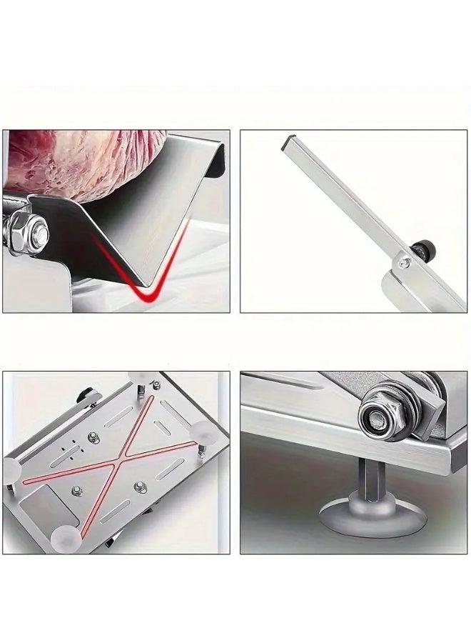 Multifunctional slicer, easy and flexible to quickly cut frozen meat, lamb, veal, fish and vegetables. Cuts cucumbers or potatoes into thin slices to look like chips, radishes, cheeses or pressed processed meats. The product is made of high-quality stainless steel, rust-resistant and equipped to keep your hand safe and secure. It is safe and non-slip. Suitable for use in supermarkets, shops, homes, party planners, productive families and for slicing. The thickness is adjustable. You can control the thickness of the slice. Just turn the handle clockwise and the thickness you want is adjusted from 0.3 mm to 8 mm.  - Image 4