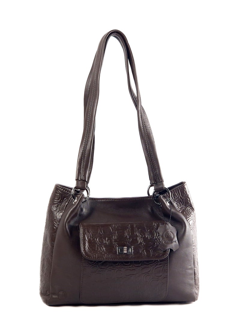 ليذريا  شنطة حريمى بتصميم عصري من الجلد الطبيعي المزيّن بالنقوش- متوسطة الحجم - Image 4