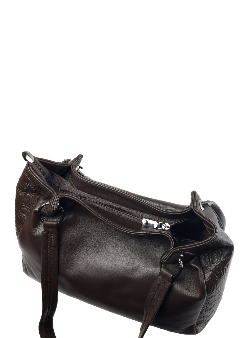 ليذريا  شنطة حريمى بتصميم عصري من الجلد الطبيعي المزيّن بالنقوش- متوسطة الحجم - Image 5