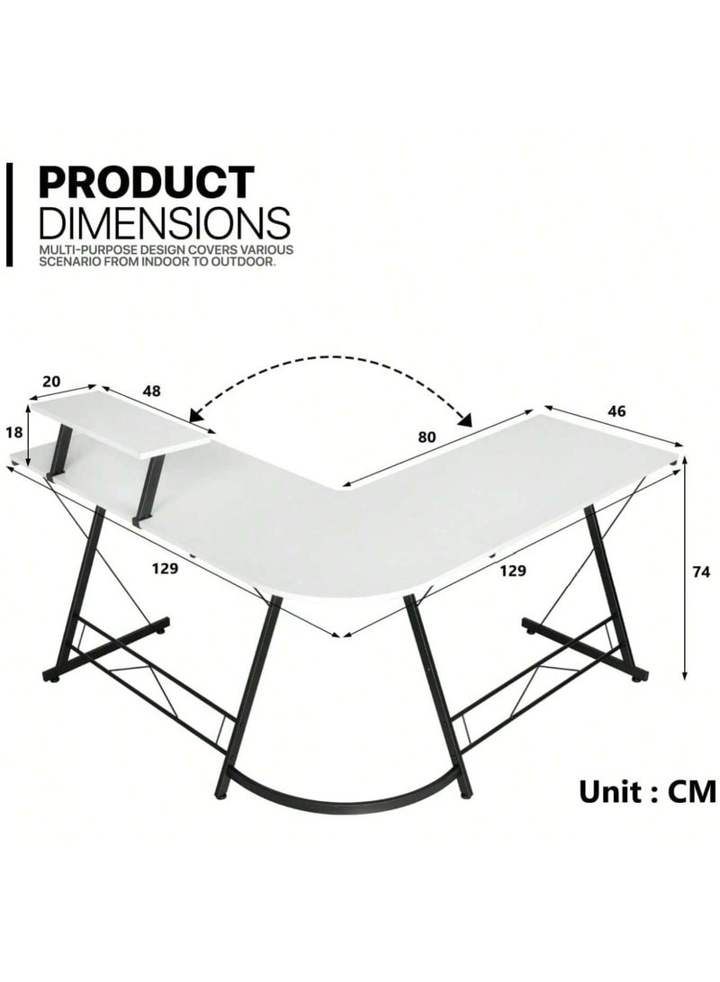 زويهاو مكتب على شكل حرف L مقاس 50.8 بوصة طاولة كمبيوتر للمكتب المنزلي - Image 3