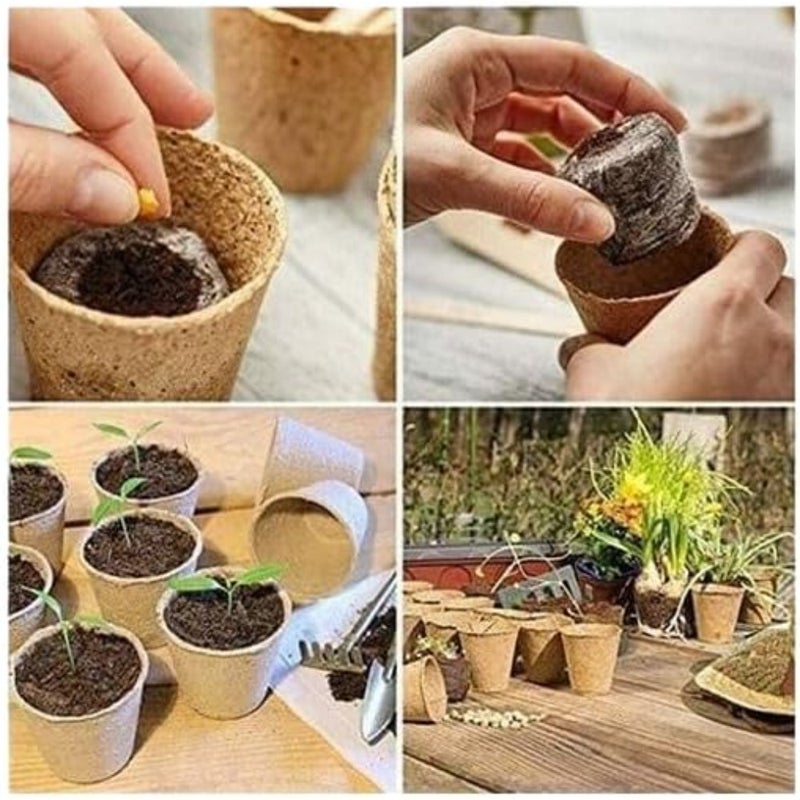 Delicate 100 PCS Biodegradable Paper Pulp Peat Nursery Pots For Seed Starting Plant Propagation Home Garden, Greenhouse, Nursery Use 5 cm Diameter, Eco-Friendly, Compostable Lightweight Root-Penetrable Grow Cups - Image 2