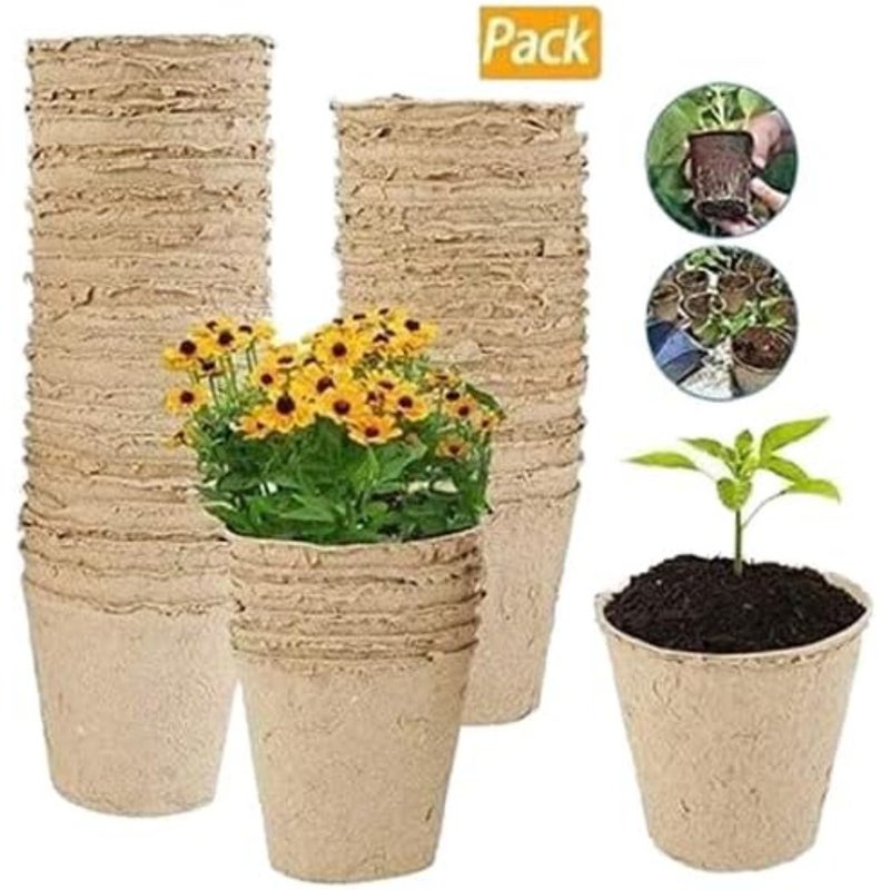 Delicate 100 PCS Biodegradable Paper Pulp Peat Nursery Pots For Seed Starting Plant Propagation Home Garden, Greenhouse, Nursery Use 5 cm Diameter, Eco-Friendly, Compostable Lightweight Root-Penetrable Grow Cups - Image 4
