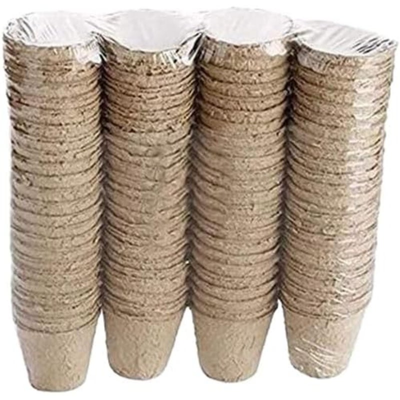 Delicate 100 PCS Biodegradable Paper Pulp Peat Nursery Pots For Seed Starting Plant Propagation Home Garden, Greenhouse, Nursery Use 5 cm Diameter, Eco-Friendly, Compostable Lightweight Root-Penetrable Grow Cups - Image 1