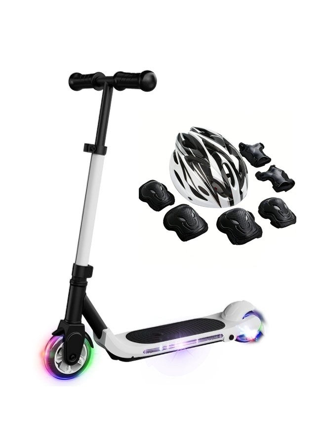 Electric Scooter for Kids  Ages 6-12, LED Light-Up Deck Kids Electric Scooter  with 3 Adjustment Levels Handlebar, E-Scooter for Kids with Protective Gear, Aluminum Alloy Frame Up to 60kg Capacity, 8KM/H Speed, Lightweight & Portable, Great Present for Boys Girls