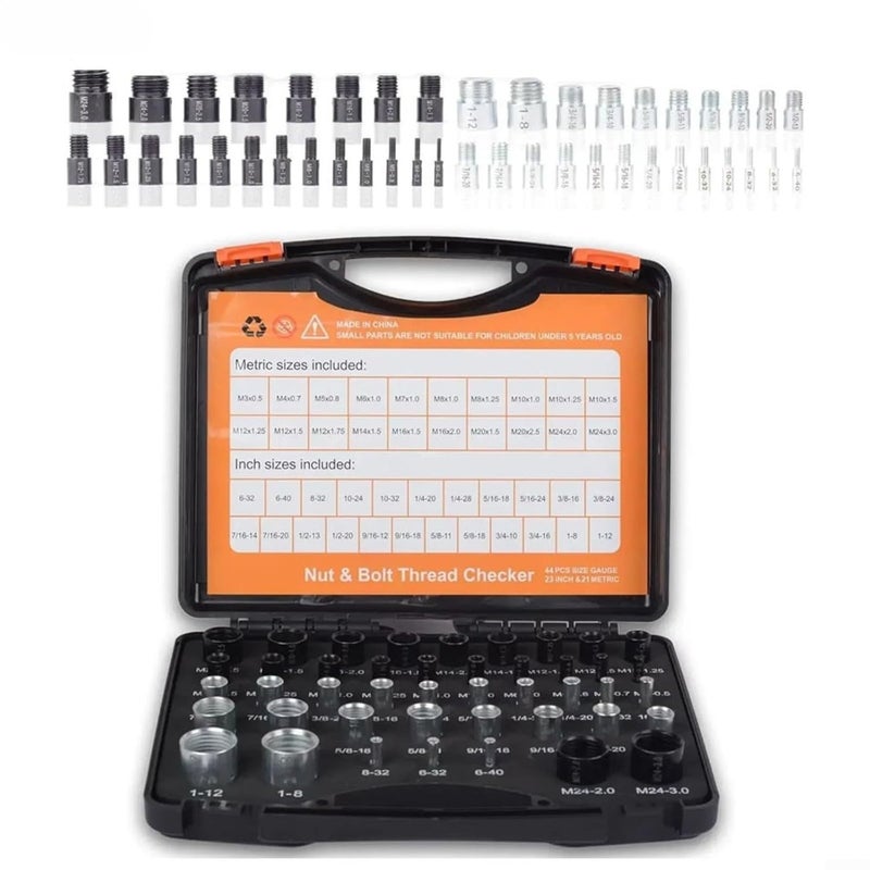 Black Silver 26pcs Metric Inch Thread Gauge Set M3 to M24 for Mechanics Engineers DIY - Image 1