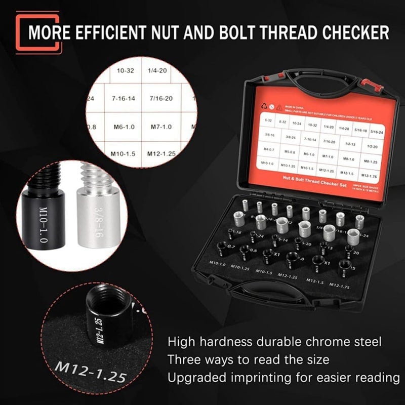 Black Silver 26pcs Metric Inch Thread Gauge Set M3 to M24 for Mechanics Engineers DIY - Image 5