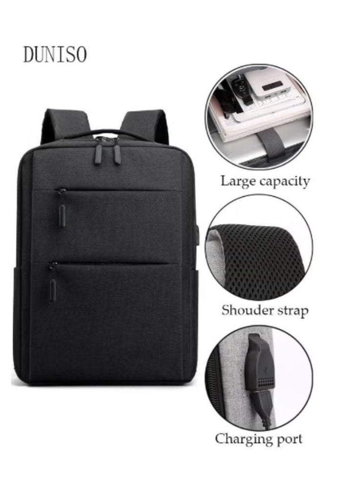 DUNISO Travel Laptop Backpack Business Anti Theft Slim Durable Computer Shoulder Pack with USB Charging Port Water Resistant College School Computer Bag Gifts for Men & Women Fits 15.6 Inch Notebook Black - Image 1