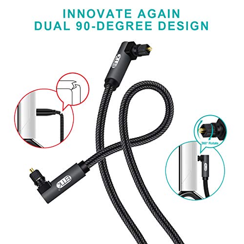 EMK Double 90 Degree Toslink Optical Cable 360 Degree Free-Rotating Plug Fiber Optic Cable S/PDIF Toslink Male to Male Cable for Home Theater, Sound Bar, TV, PS4, Xbox,Grey (3M/10ft) - Image 3