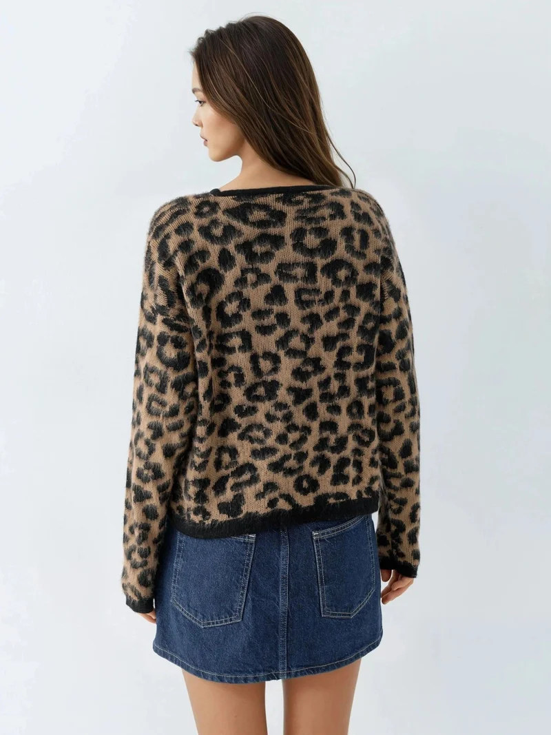My Fashion Camel Brown MY FASHION Leopard Print Button-Up Cardigan for Women | Best Price UAE
