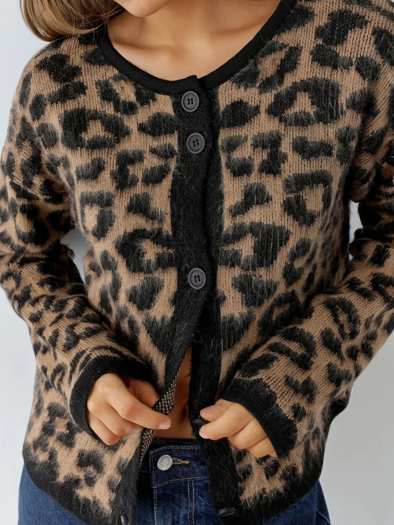 My Fashion Camel Brown MY FASHION Leopard Print Button-Up Cardigan for Women | Best Price UAE
