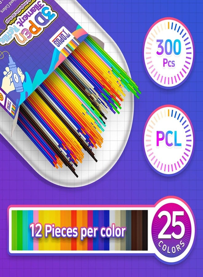 Topus 300Pcs 3D Pen Filament Refills Compatible with 3Doodler Start+ Pen, 25 Colors 3D Filament Bundle, 3D Pen Refill Sticks with 15cm x 12Pcs Per Color, Low Print Temperature PCL Filament 2.5mm Thick - Image 2