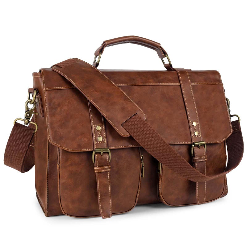 Wogarl Messenger Bag for Men 15.7 inch: Vintage Waterproof PU Leather Briefcase Large Computer Laptop Bag Retro Satchel Shoulder Bag for Office Business Travel College,(Brown) - Image 1
