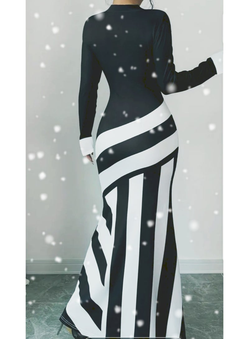 Elegant High Neck Bodycon Long Sleeve Dress - Image 2