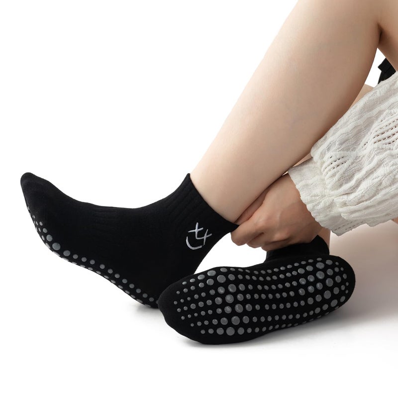 Soxbang 3/6 Pairs Cute Pilates Socks with Grips,Yoga Socks Barre Sock Non Slip Embroidery for Barre Ballet Workout (US, Numeric, 5, 9, Regular, Regular, 6 Pairs-3Cream3Black) - Image 2