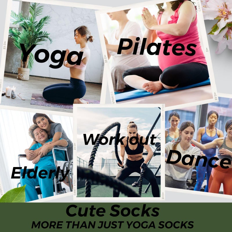 Soxbang 3/6 Pairs Cute Pilates Socks with Grips,Yoga Socks Barre Sock Non Slip Embroidery for Barre Ballet Workout (US, Numeric, 5, 9, Regular, Regular, 6 Pairs-3Cream3Black) - Image 5