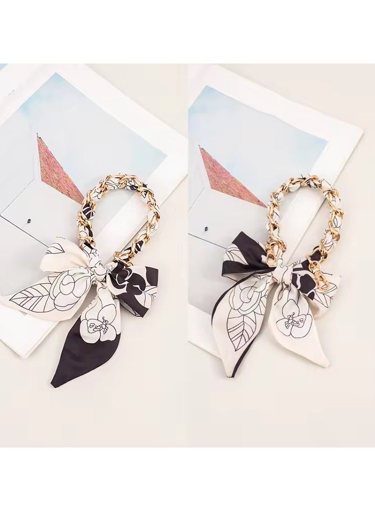 Mobile Phone Anti-lost Silk Scarf & Metal Chain Short Lanyard,Detachable,Suitable For Cell Phones,Bags,Clothing,Cup Decoration  - Image 2