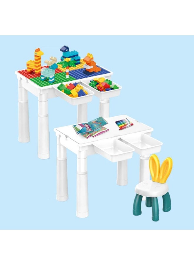 Kids Cube Table with Chair, 102 Pieces, with Large Building Blocks, Height Adjustable, for Children from 3 Years Old - Image 1