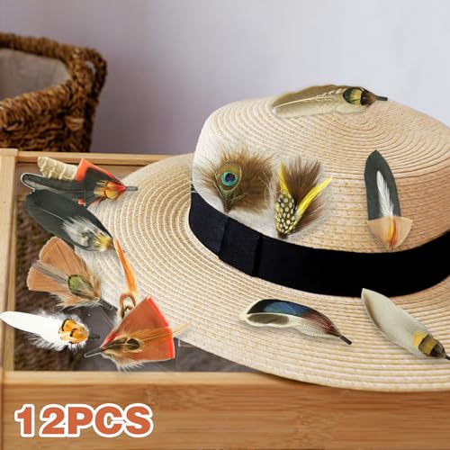 CANIPHA 12Pcs Hat Feathers for Cowboy Hats, Small Feathers for Hats, Natural Assorted Feathers Cowboy Hat Feather, Colorful Craft Feathers Hat Feathers for DIY Craft Accessories Decorations (12 Style) - Image 3
