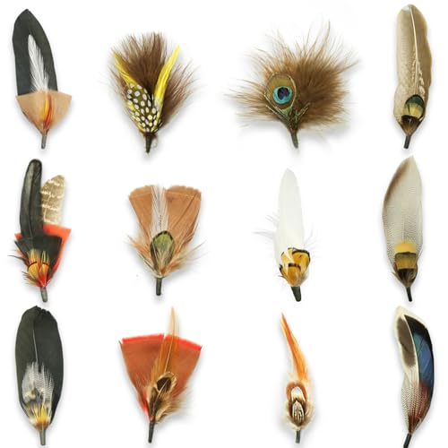 CANIPHA 12Pcs Hat Feathers for Cowboy Hats, Small Feathers for Hats, Natural Assorted Feathers Cowboy Hat Feather, Colorful Craft Feathers Hat Feathers for DIY Craft Accessories Decorations (12 Style) - Image 1