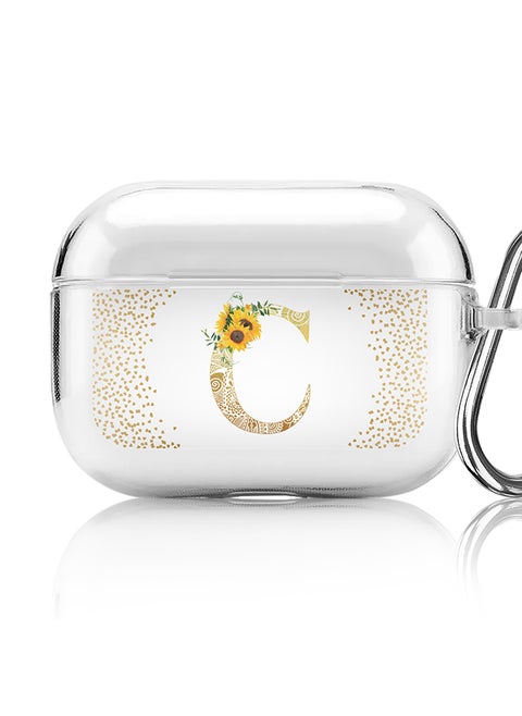 Classic Clear printed Case for Apple AirPods Pro 2nd Generation Thin Transparent Cover - Custom Monogram Initial Letter Mandala Floral Pattern Alphabet - C (Clear )