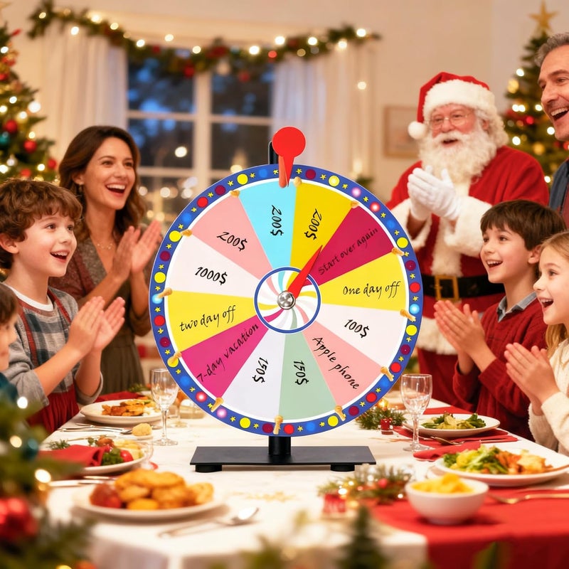 JIANFA 12 Inch Prize Wheel, Heavy Duty Spin the Wheel with Eraser, 12 Slots Color Fortune Roulette Spinning Wheel for Win Fortune Spin Games, Carnival, Spinning Game Party Pub - Image 2