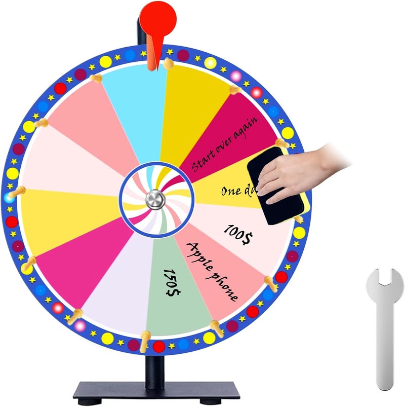 JIANFA 12 Inch Prize Wheel, Heavy Duty Spin the Wheel with Eraser, 12 Slots Color Fortune Roulette Spinning Wheel for Win Fortune Spin Games, Carnival, Spinning Game Party Pub - Image 1