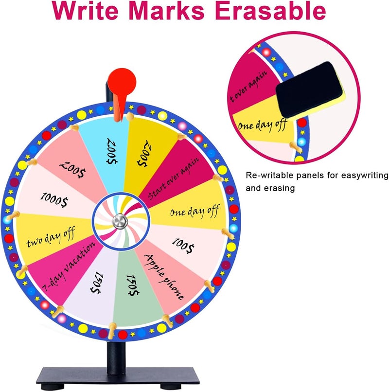 JIANFA 12 Inch Prize Wheel, Heavy Duty Spin the Wheel with Eraser, 12 Slots Color Fortune Roulette Spinning Wheel for Win Fortune Spin Games, Carnival, Spinning Game Party Pub - Image 3