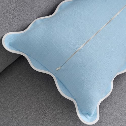 Mayler Yee Scalloped Pillow Covers Set of 2 for Living Room | Spring Decorative Sofa Couch Lumbar Pillows | Boho Sytle Decorative Home | Aesthetic Funky Preppy Pillow Cases (Blue, 12x20 Inch) - Image 3