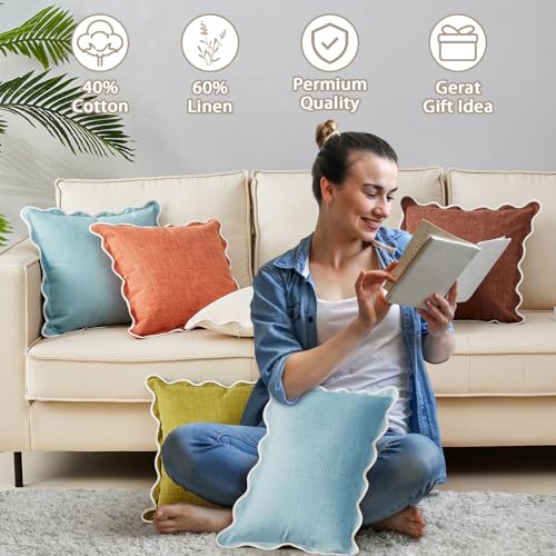 Mayler Yee Scalloped Pillow Covers Set of 2 for Living Room | Spring Decorative Sofa Couch Lumbar Pillows | Boho Sytle Decorative Home | Aesthetic Funky Preppy Pillow Cases (Blue, 12x20 Inch) - Image 5