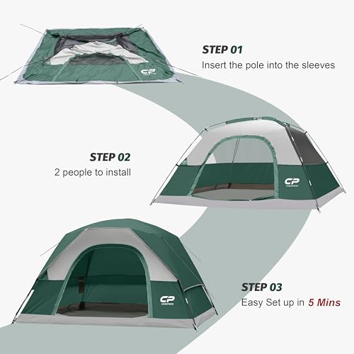 CAMPROS CP 4 Person Camping Tent, Waterproof Dome Tent with Rainfly, Easy Setup Portable Tent with Mesh Window & Carry Bag for Camping - Image 4