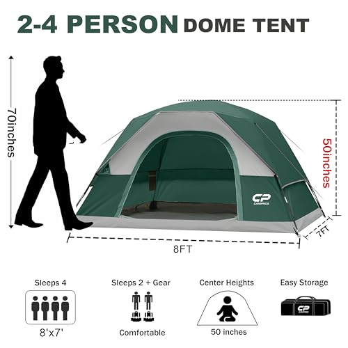 CAMPROS CP 4 Person Camping Tent, Waterproof Dome Tent with Rainfly, Easy Setup Portable Tent with Mesh Window & Carry Bag for Camping - Image 2