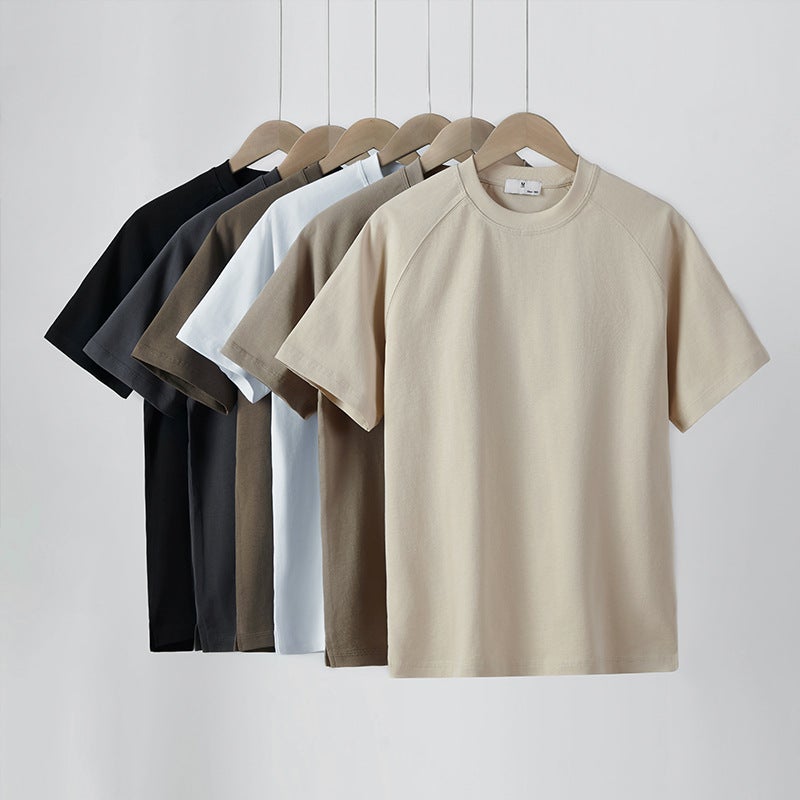 260g Shoulder-Wiping Style Short-Sleeve T-Shirt for Men, Pure Cotton, Round Neck, High-Quality, Solid Color, Loose Fit, Heavyweight Base Shirt, Trendy Brand, Summer - Image 5
