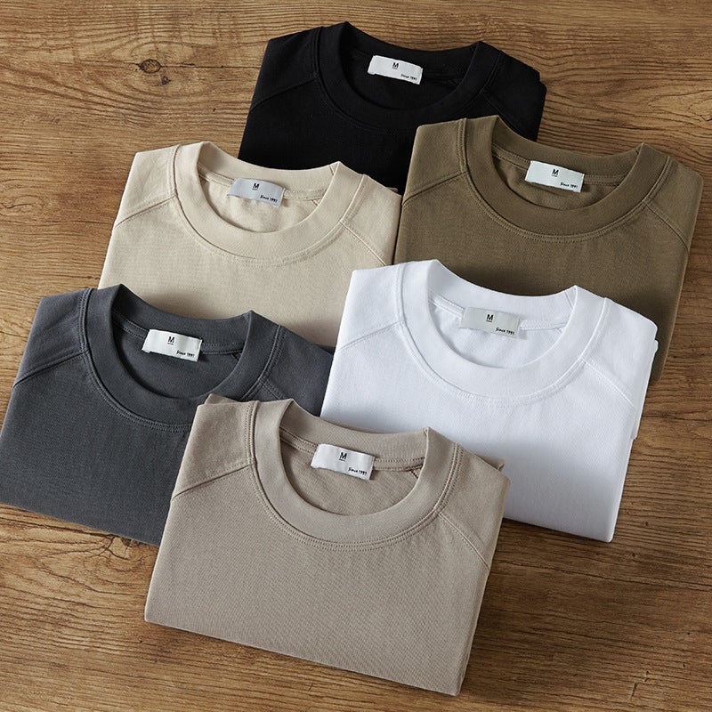 260g Shoulder-Wiping Style Short-Sleeve T-Shirt for Men, Pure Cotton, Round Neck, High-Quality, Solid Color, Loose Fit, Heavyweight Base Shirt, Trendy Brand, Summer - Image 4