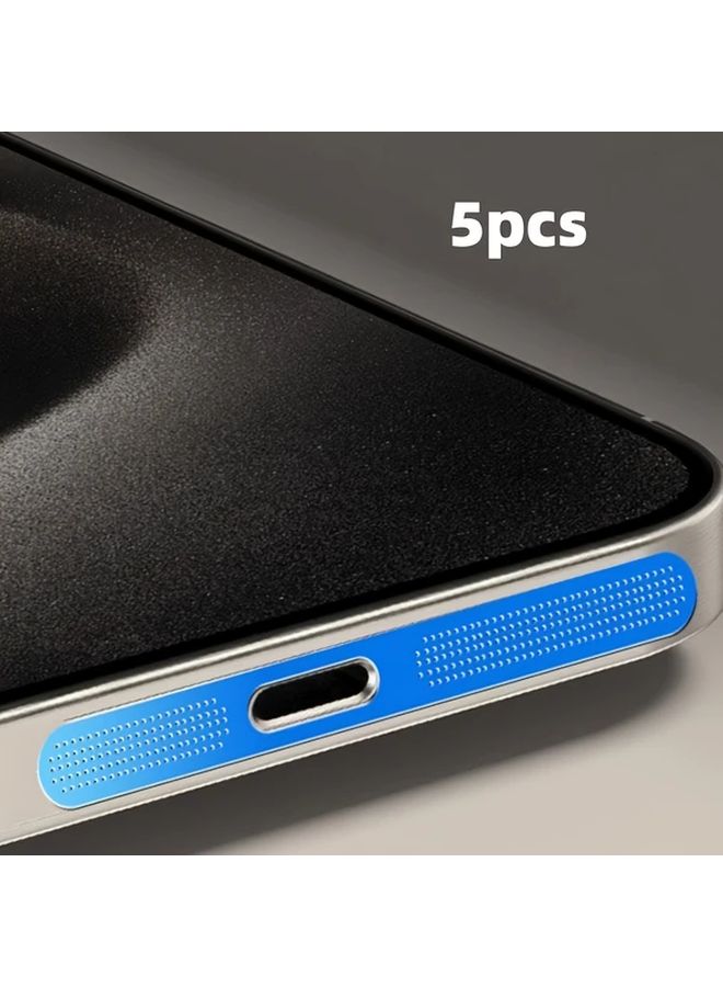 Blue Metal Dustproof Grid 5 Pieces Set for iPhone 16 15 14 12 Series - Image 1