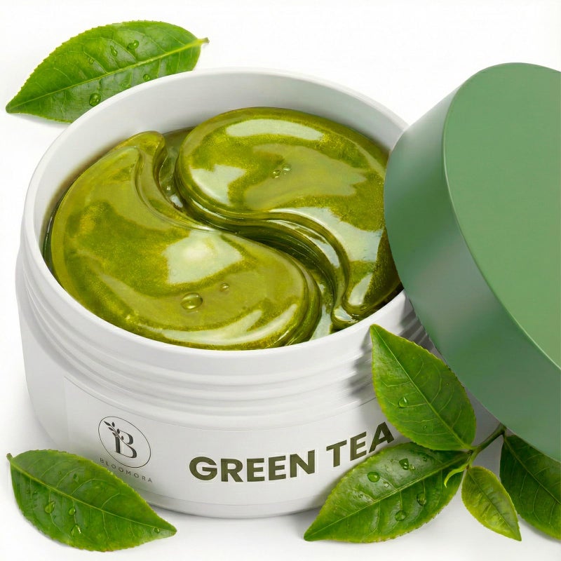 BLOOMORA Green Tea Under Eye Patches (30 Pairs), Cooling Eye Mask for Puffy Eyes & Dark Circles, Soothing & Hydrating Gel Pads, Revitalizing Under Eye Care & Skincare Gifts for Women - Image 1