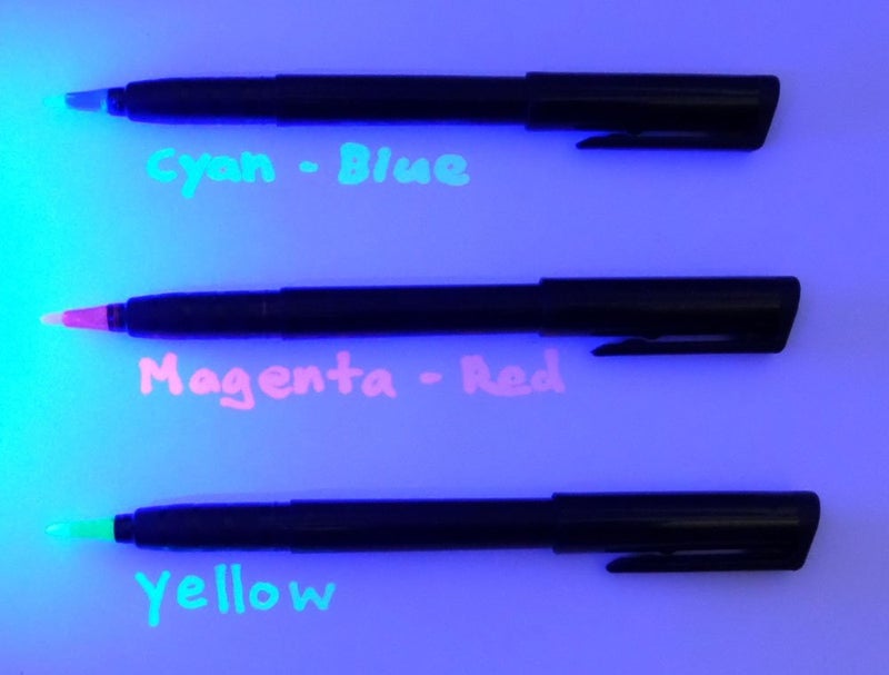 DirectGlow LLC DirectGlow Set of 3 Invisible UV Blacklight Ink Marker Blue Red Yellow - Image 1