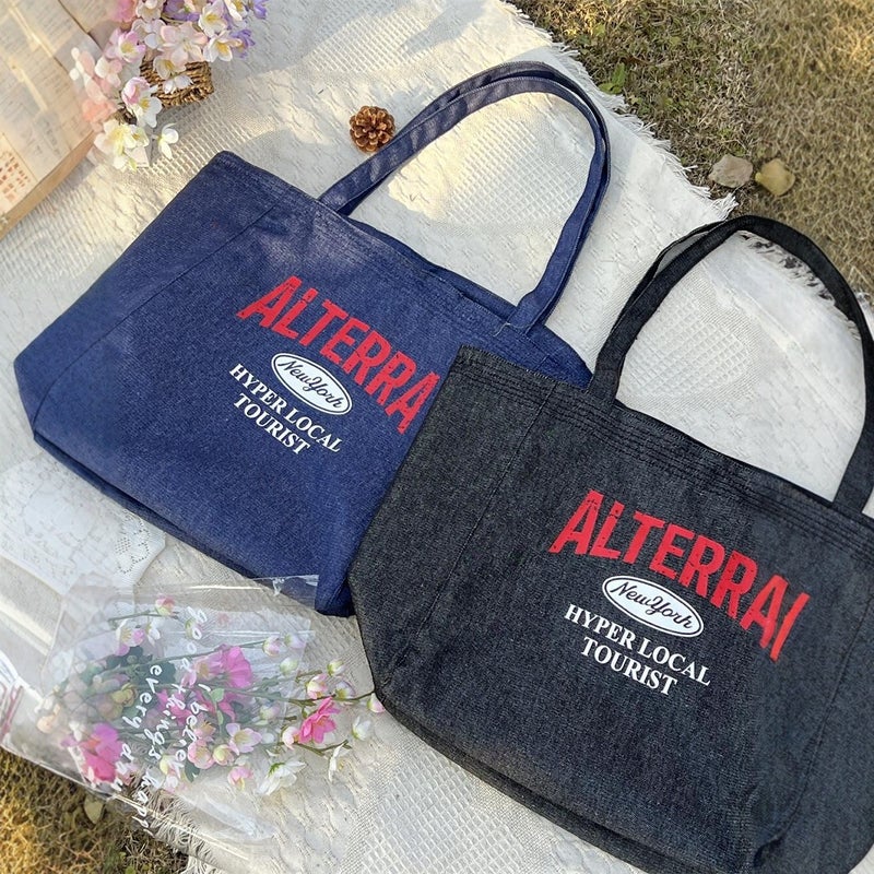 Korean Style Vintage Denim Tote Bag Ins Large Capacity Women'S Tote Bag Japanese Style Student Class Shoulder Bag - Image 4