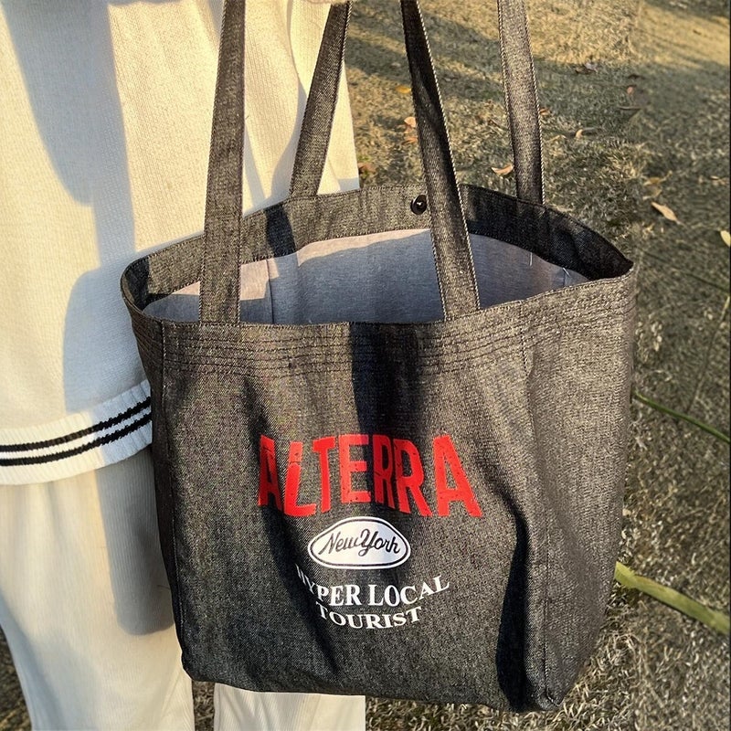 Korean Style Vintage Denim Tote Bag Ins Large Capacity Women'S Tote Bag Japanese Style Student Class Shoulder Bag - Image 3
