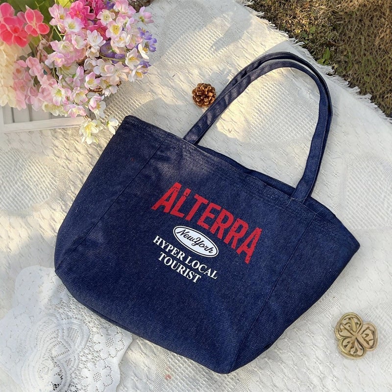 Korean Style Vintage Denim Tote Bag Ins Large Capacity Women'S Tote Bag Japanese Style Student Class Shoulder Bag - Image 5