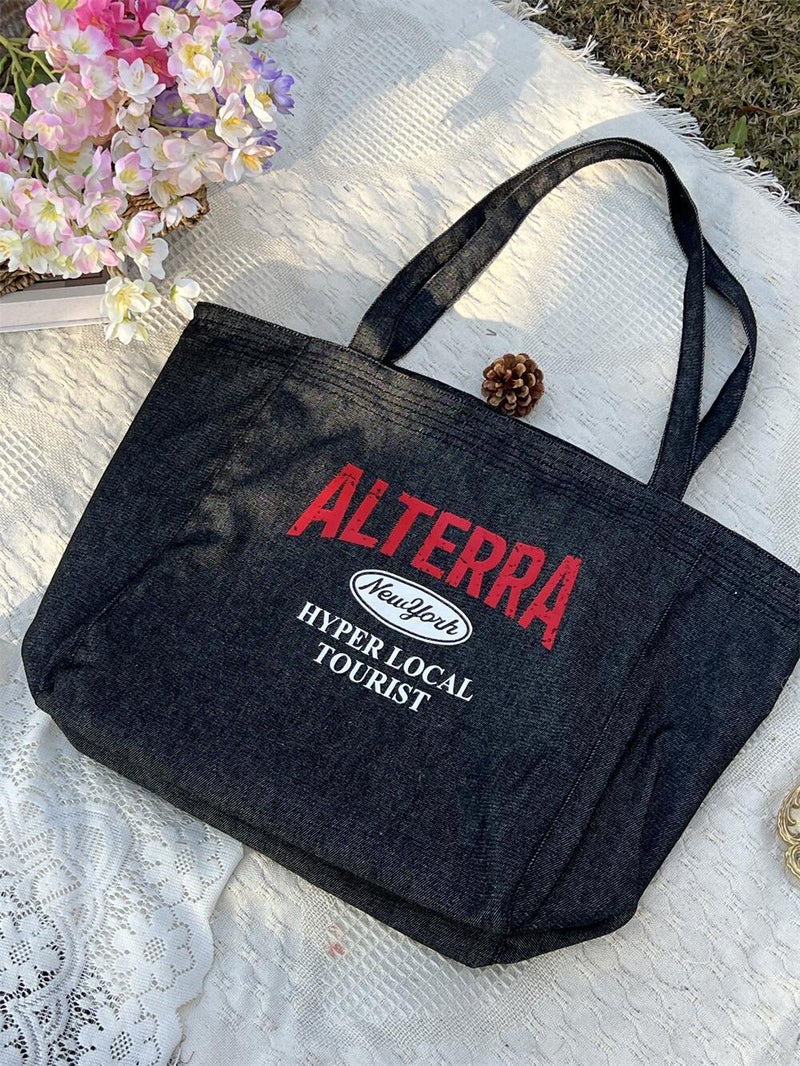 Korean Style Vintage Denim Tote Bag Ins Large Capacity Women'S Tote Bag Japanese Style Student Class Shoulder Bag - Image 1