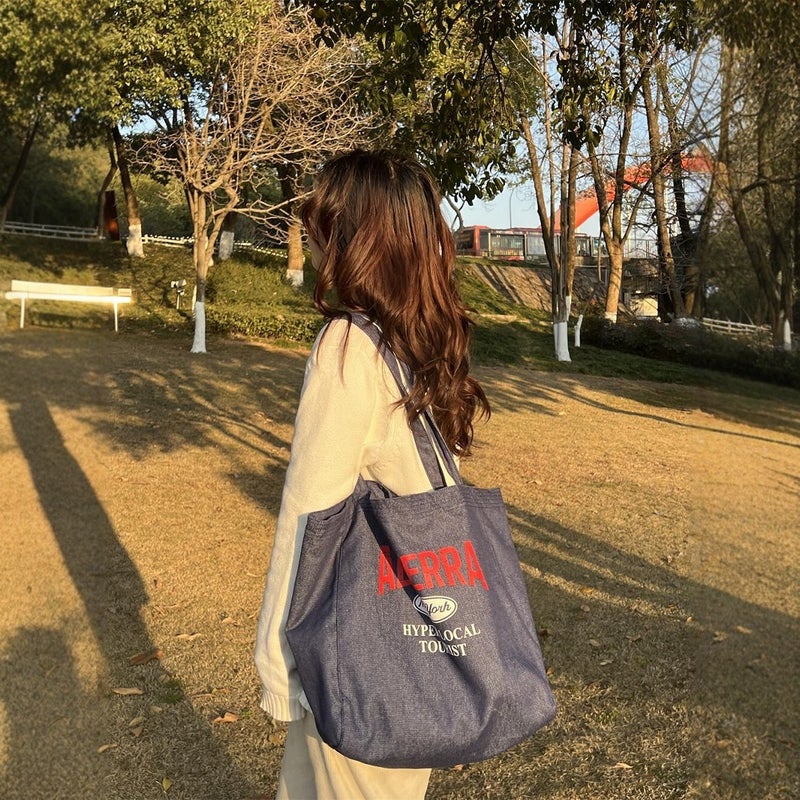 Korean Style Vintage Denim Tote Bag Ins Large Capacity Women'S Tote Bag Japanese Style Student Class Shoulder Bag - Image 2