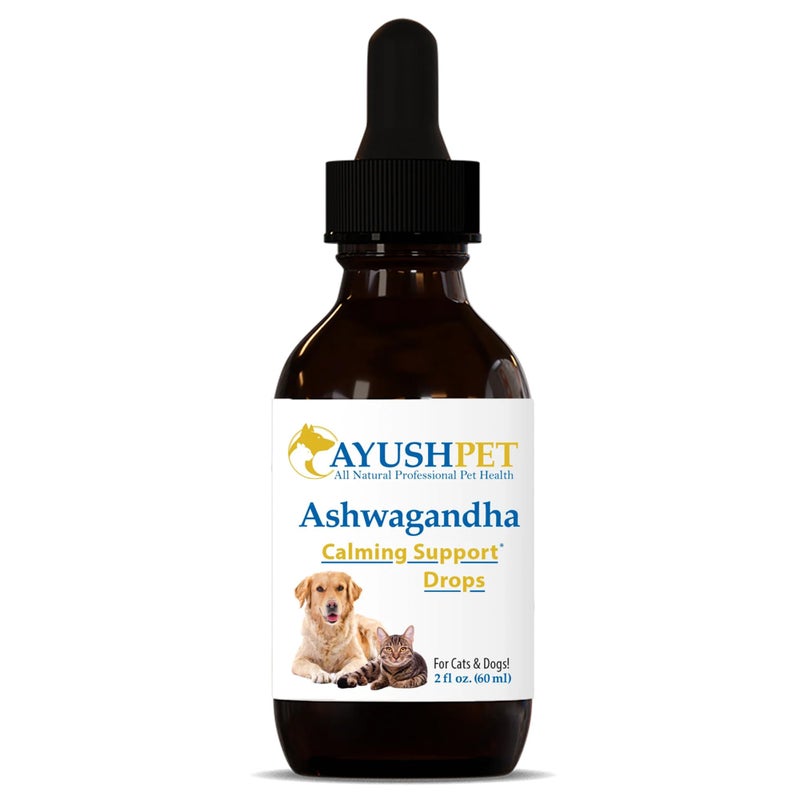 Ayush Herbs Ayush Pet Ashwagandha Drops for Dogs & Cats - Organic Liquid Ashwagandha Root Extract for Calm and Whole-Body Wellness, Adaptogenic Wellness Supplement for Pets, 100mg per Dropper - 2 fl oz - Image 1