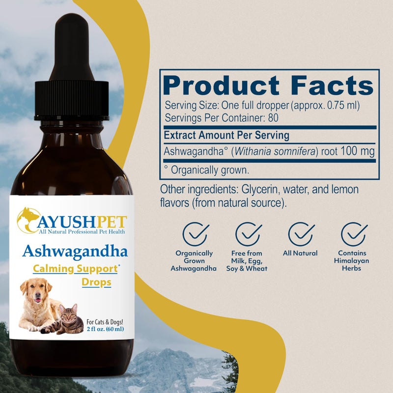 Ayush Herbs Ayush Pet Ashwagandha Drops for Dogs & Cats - Organic Liquid Ashwagandha Root Extract for Calm and Whole-Body Wellness, Adaptogenic Wellness Supplement for Pets, 100mg per Dropper - 2 fl oz - Image 3